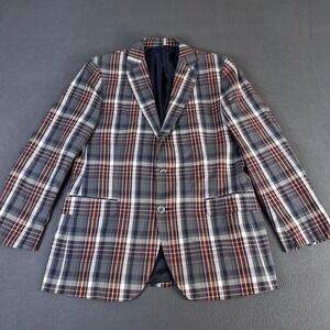 Brooks Brothers 346 Mens Plaid Blazer Grey Navy Orange Two Button Sport Coat 40S